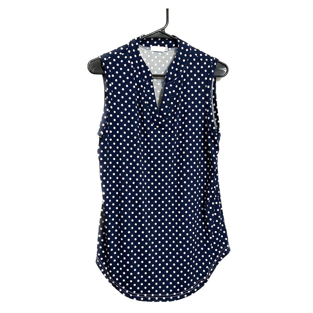 Blue Sleeveless Polkadot Blouse